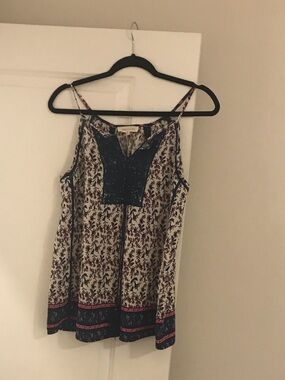 Solitaire Cream Floral Camisole with Navy and Pink Trim